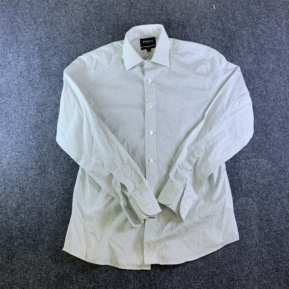 Bonobos Dress Shirt Men Medium White Gray Floral Slim Fit Wrinkle Free Button Up